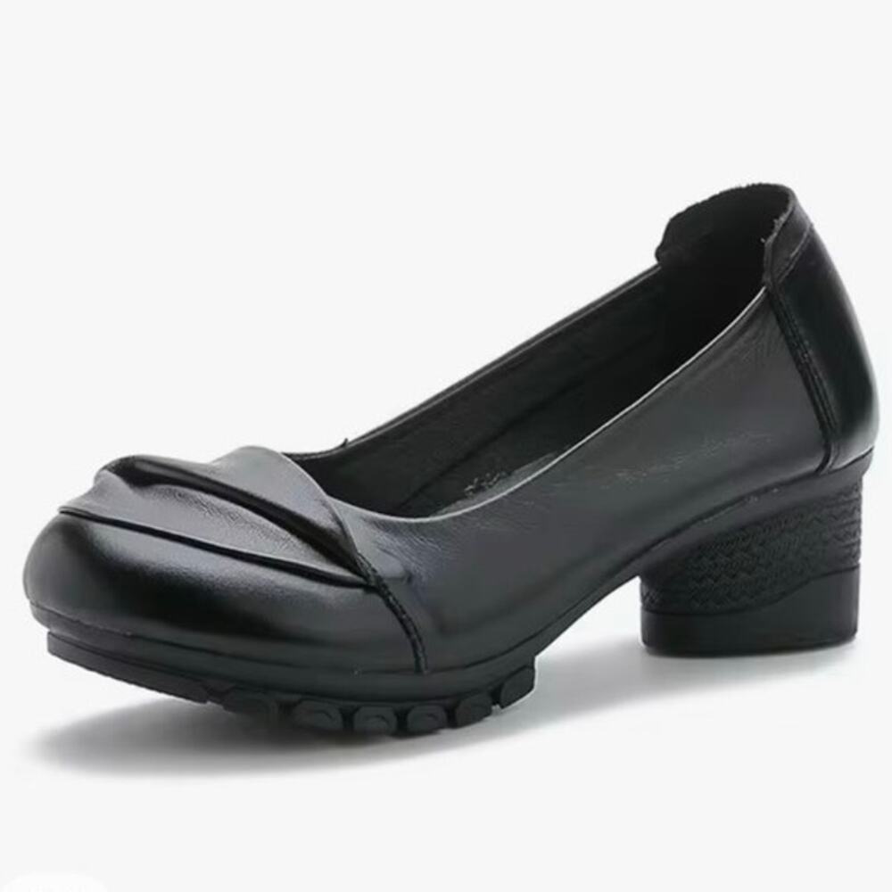 Comfortable Flexible Chunky Heel Pump - BLACK - 8
